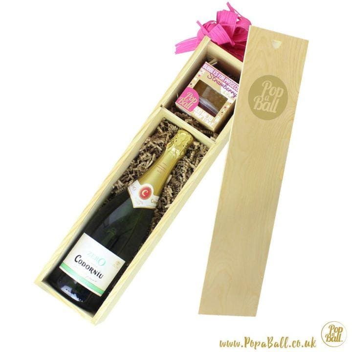 Alcohol Free Sparkling Wine With Bubbles For Prosecco Luxury Wooden Gift Box - Fizz